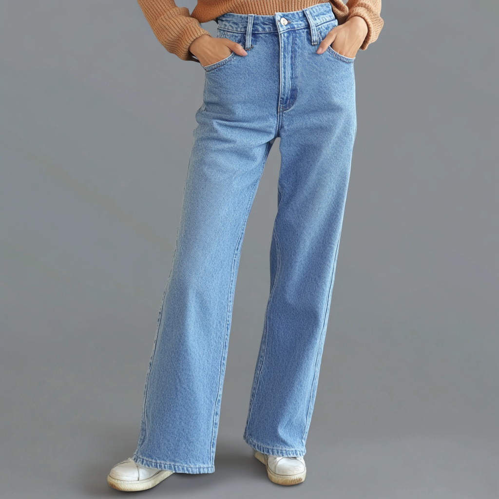 Laluna® | Blauwe Rechte Spijkerbroek